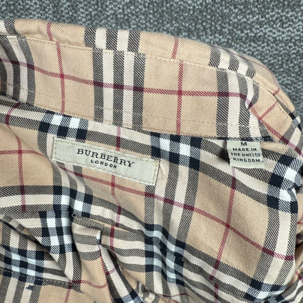Burberry Button Down Shirt Mens Medium Beige Nova Check Short Sleeve READ - Picture 2 of 8